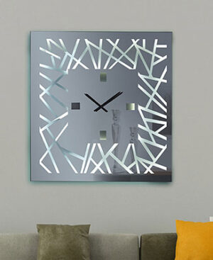 Τετράγωνος χειροποίητος καθρέπτης ρολόι με τεχνοτροπία και φωτισμό Led