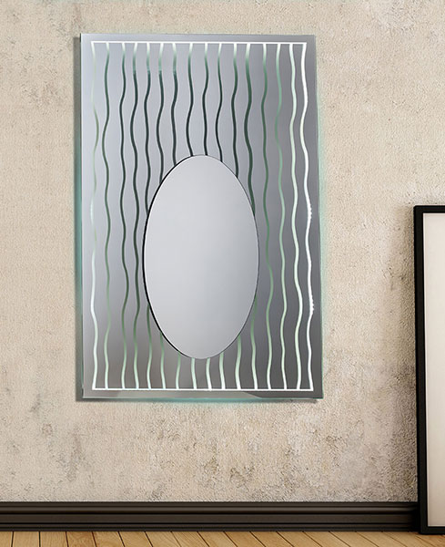 Ορθογώνιος καθρέπτης τοίχου με τεχνοτροπία και φωτισμό Led