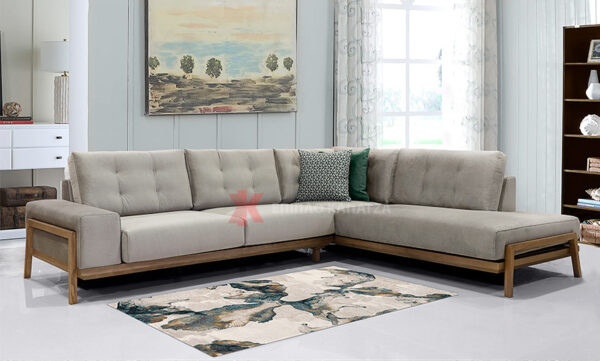 Γωνιακόσ καναπέσ με μασίφ ξύλινη βάση-αδιαβροχο υφασμα-ανοιχτο γκρι χρωμα-Επιπλο Καπατζα
