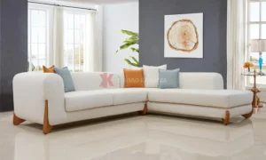 Μοντέρνο γωνιακό σαλόνι με ξύλινα πόδια