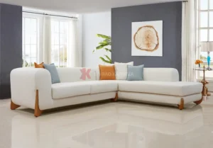 Μοντέρνο γωνιακό σαλόνι με ξύλινα πόδια