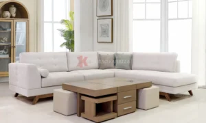 Σαλόνι γωνία με ξύλινη βάση