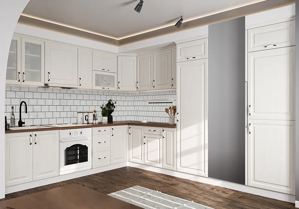 Ολοκληρωμένη πρόταση κουζίνας MDF σε Vintage γραμμή με δυνατότητα επέκτασης.