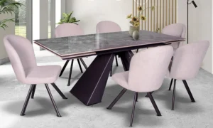 Τραπεζαρία σαλονιού με κεραμικό. Τραπέζι ανοιγόμενο και από τις δυο πλευρές.