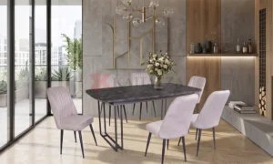 Σετ τραπεζαρίας με όψη μαρμάρου και 6 καθίσματα
