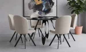 Στρογγυλή τραπεζαρία σε μοντέρνο και κομψό σχεδιασμό.