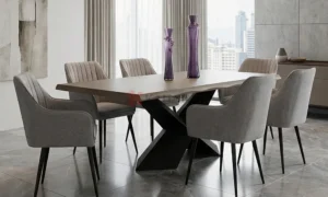 Τραπέζι Industrial Σχεδιασμού με Μασίφ Όψη & Μεταλλική Γεωμετρική Βάση