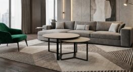 Σετ Στρογγυλά Τραπεζάκια Σαλονιού με Μεταλλική Βάση και Επιφάνεια σε Απομίμηση Μάρμαρου