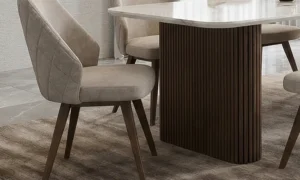 Σετ τραπεζαρίας με Όψη Μαρμάρου & Ξύλινη Ραμποτέ Βάση