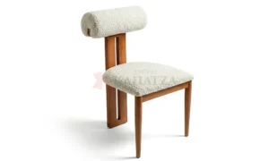 Μοντέρνα Καρέκλα από Μασίφ Ξύλο με Ύφασμα Bouclé και Ξύλινο Σκελετό