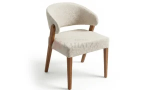 Κάθισμα Φαγητού από Μασίφ Ξύλο με Μπουκλέ Ύφασμα και Ξύλινα Πόδια