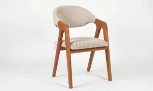 Κάθισμα από Μασίφ Ξύλο με Μπουκλέ Ύφασμα και Ξύλινα Πόδια