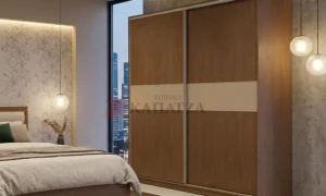 2φυλλη συρόμενη ντουλάπα σε ξύλο δρυ και διχρομία με λάκα