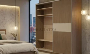 2φυλλη συρόμενη ντουλάπα σε ξύλο δρυ και διχρομία με λάκα