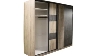 Δίφυλλη συρόμενη ντουλάπα με ξύλο και όψη βιομηχανικού τσιμέντου