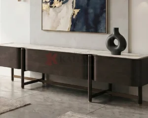 Έπιπλο τηλεόρασης από ξύλο δρυ με επιφάνεια όψης μαρμάρου
