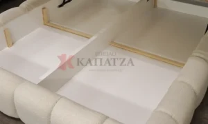 Ντυμένο buble κρεβάτι με ύφασμα μπουκλέ και αποθηκευτικό χώρο