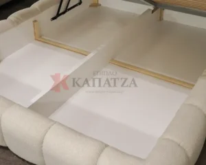 Ντυμένο buble κρεβάτι με ύφασμα μπουκλέ και αποθηκευτικό χώρο
