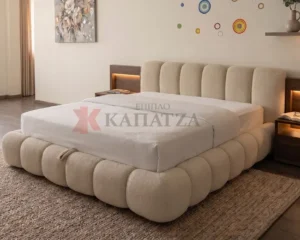 Ντυμένο buble κρεβάτι με ύφασμα μπουκλέ και αποθηκευτικό χώρο