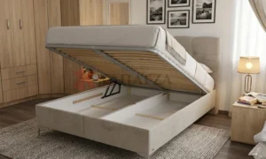Κρεβάτι ντυμένο ύφασμα Easy Clean και αποθηκευτικό χώρο