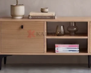 Έπιπλο Τηλεόρασης με Ραβδωτές Λεπτομέρειες & Μαύρα Πόδια