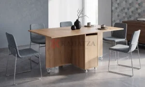 Επεκτεινόμενο Τραπέζι Τραπεζαρίας με Ρόδες - Σε χρώμα φυσικό ξύλο
