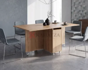 Επεκτεινόμενο Τραπέζι Τραπεζαρίας με Ρόδες – Σε χρώμα φυσικό ξύλο