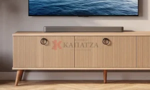 Μοντέρνα Σύνθεση Σαλονιού / Έπιπλο Τηλεόρασης με Ραβδωτή Επένδυση & Ράφι