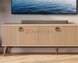 Μοντέρνα Σύνθεση Σαλονιού / Έπιπλο Τηλεόρασης με Ραβδωτή Επένδυση & Ράφι