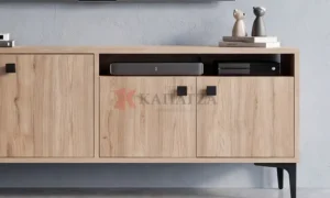 Μοντέρνο Έπιπλο Τηλεόρασης σε Χρώμα Φυσικού Ξύλου με Μαύρες Λεπτομέρειες