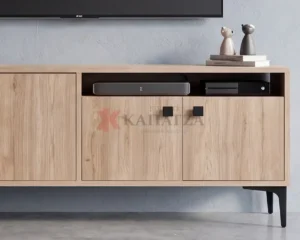 Μοντέρνο Έπιπλο Τηλεόρασης σε Χρώμα Φυσικού Ξύλου με Μαύρες Λεπτομέρειες